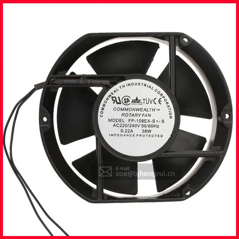 

Commonwealth FP-108EX-S1-S 17251 110V 220V 380V AC 38W 0.22A 5.37CFM 2700RPM Square Ball Bearing cabinet cooling fan