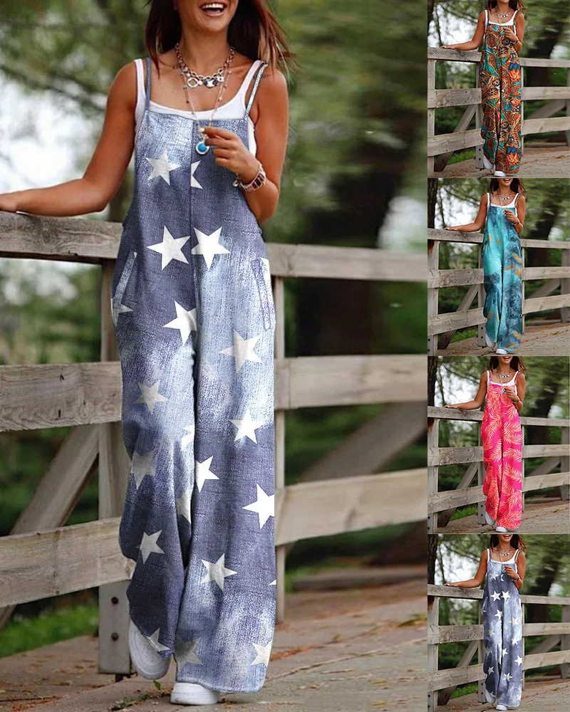 

Женская одежда весна-лето 2023 Модный Новый комбинезон на бретелях с принтом для женщин