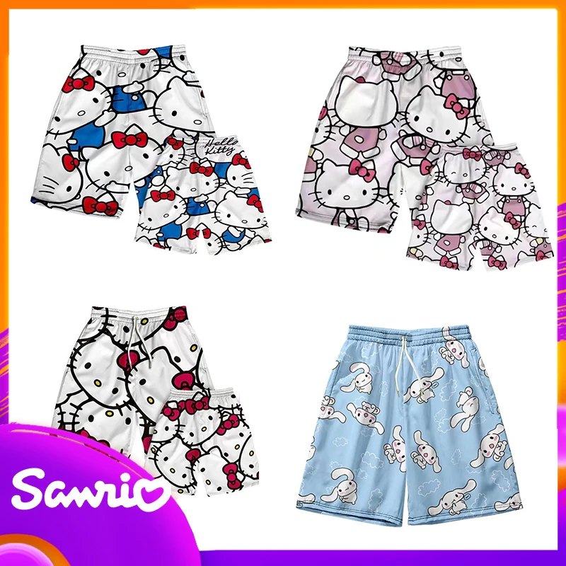 

Пляжные брюки серии Sanrios, милые летние короткие брюки Hellokitty для отдыха на море, повседневная спортивная модная одежда для мужчин и женщин