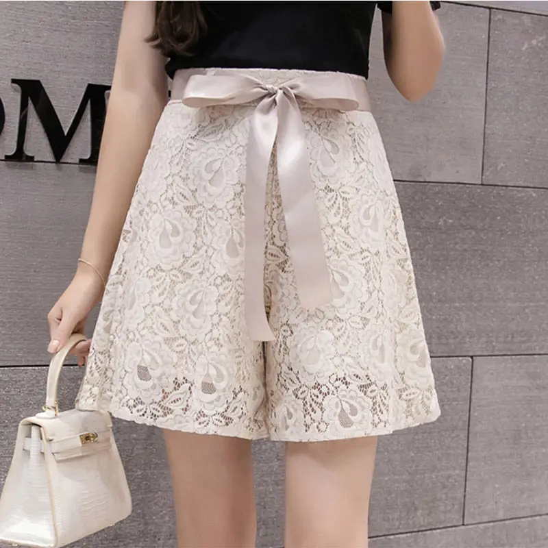 

Lace shorts women's loose 2022 summer new Korean version new thin wide-leg pants a-line hakama casual pants