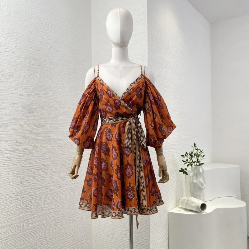 Льняная слизь новинка 2024 летнее женское высококачественное красное мини-платье