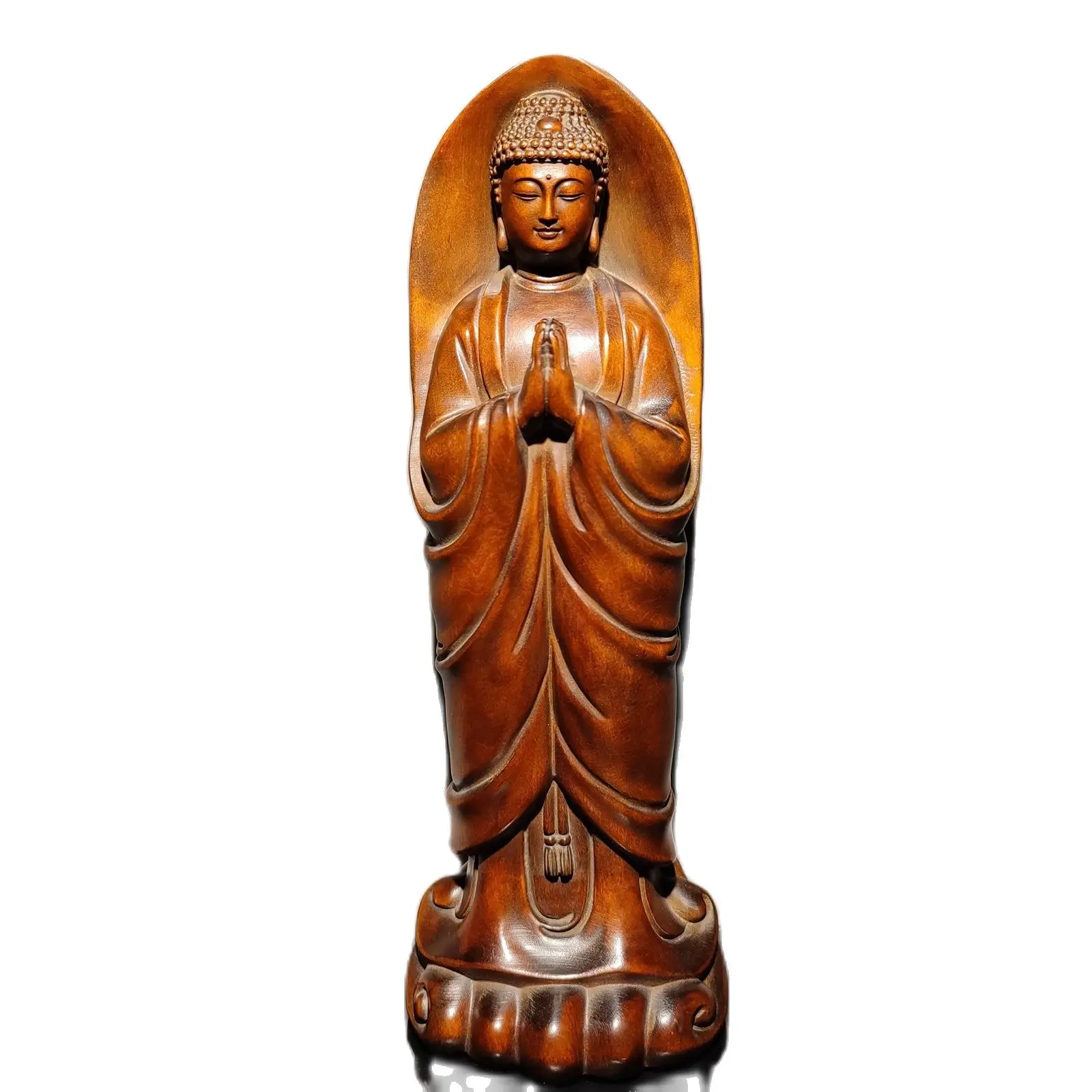 

8 дюймов античная деревянная резьба из самшита деревянная скульптура статуя Будды Шакьямуни декор стол обучение сувенир Забавный