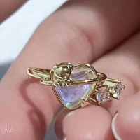 new 2022 luxury fashion moonstone heart open adjustable ring for women girl party jewelry gift