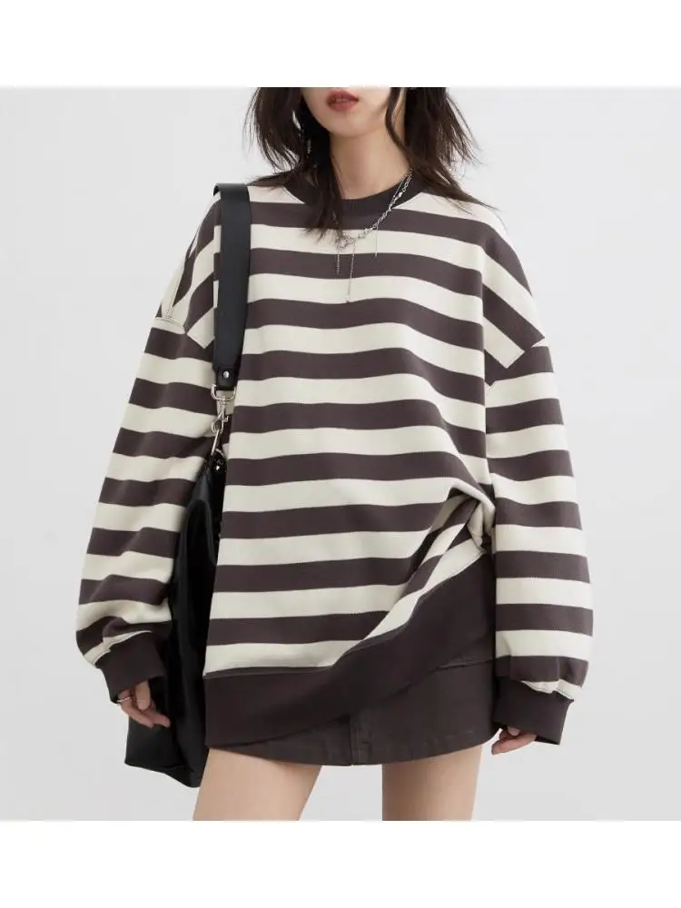 

Женская футболка с длинным рукавом, в полоску, с круглым вырезом