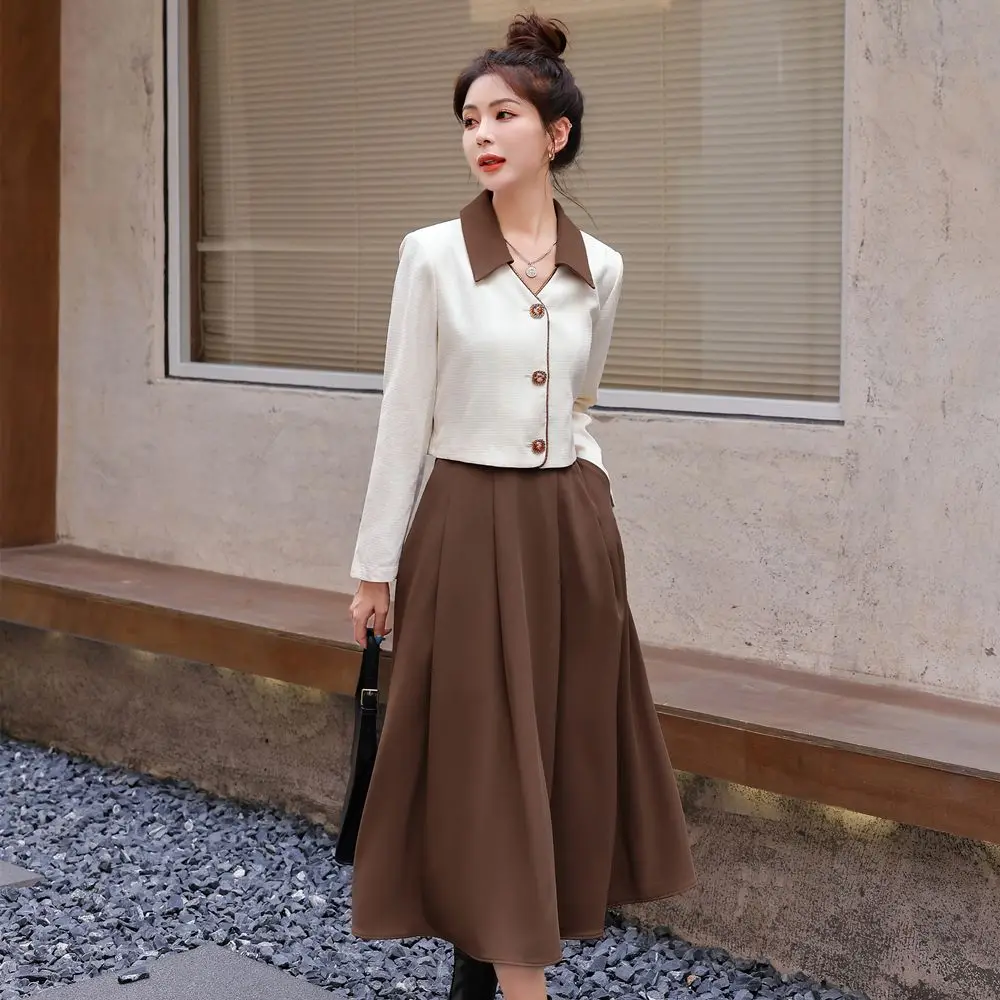 Temperament Slim Fit Jacket Blazer A-line Skirt Two Piece Elegant Women's Dress Set Summer Business Set Outfits