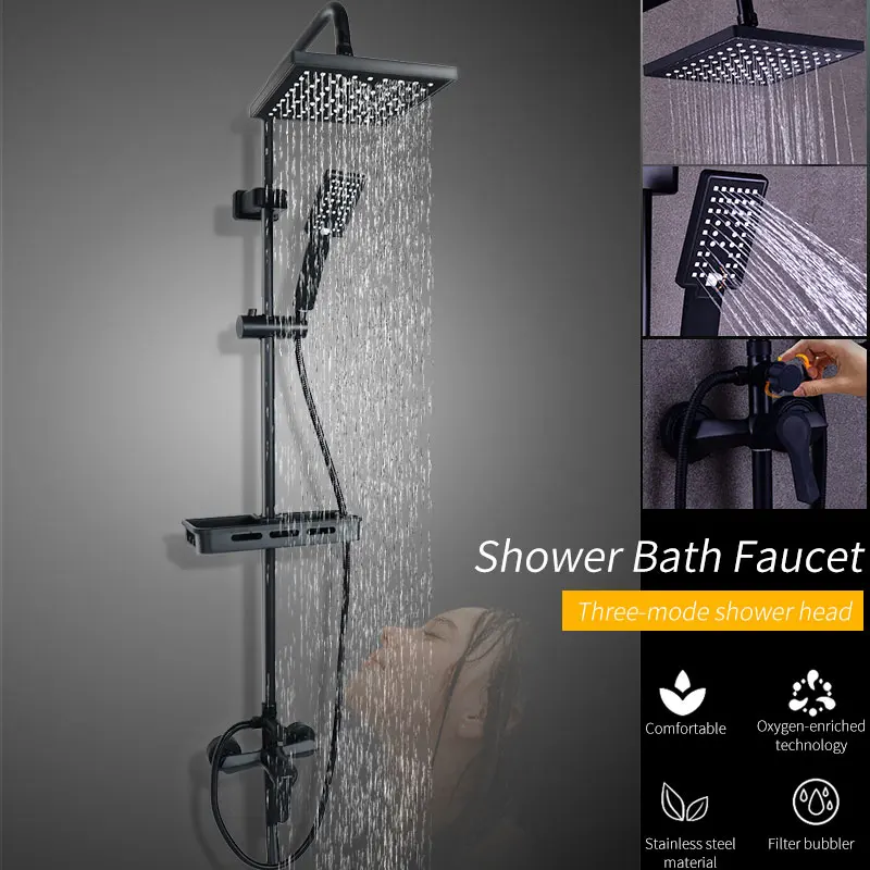 Смеситель для ванной TOPX черный матовый комплект душа настенный смеситель ванны