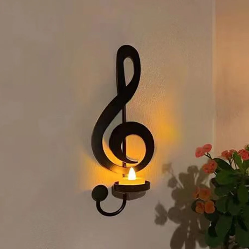 Black Music Note Wall Sconce Treble Clef Quarter Note Double Note For Office Store Wall Yard Porch, Garage Door Gifts Home Decor