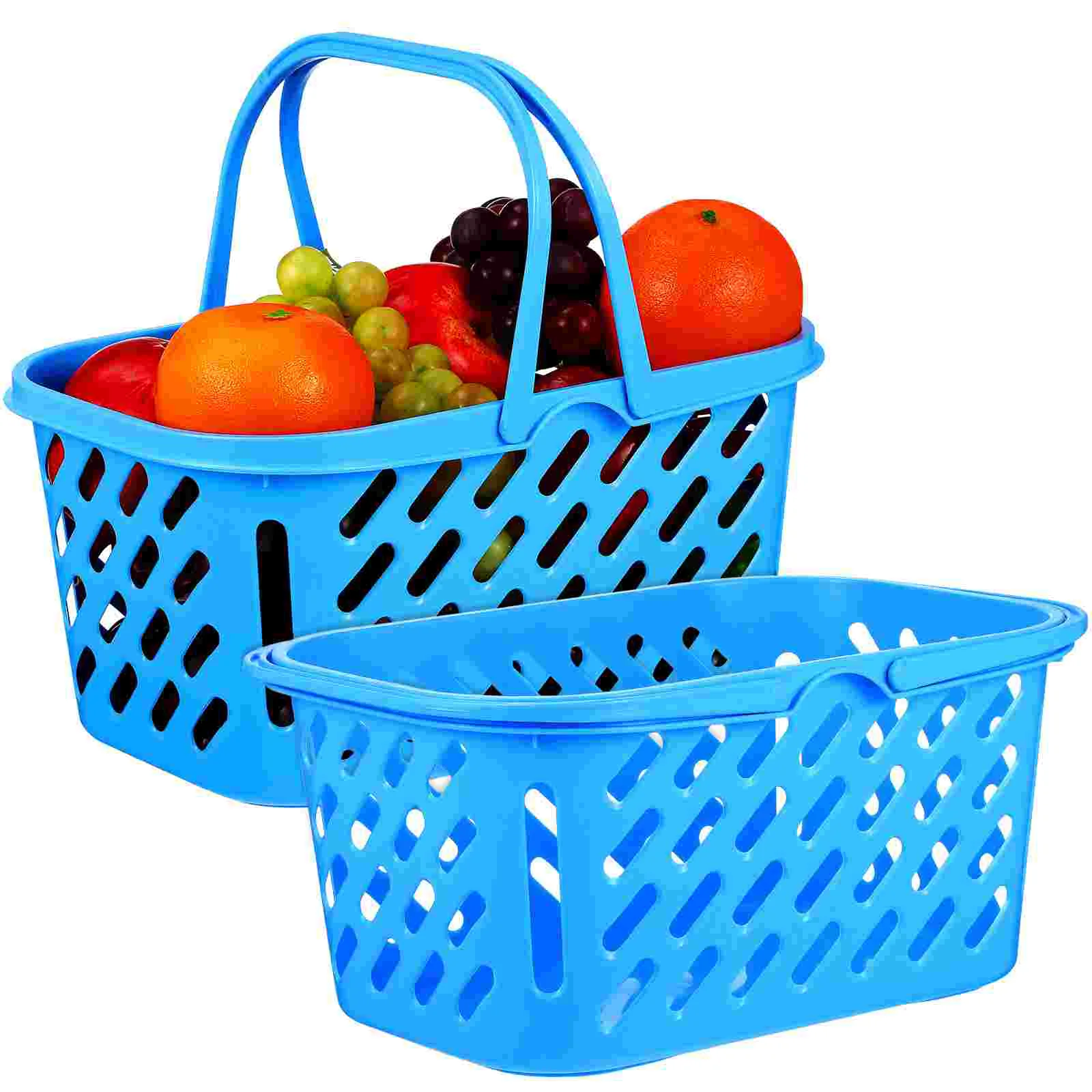

2 Pcs Mini Plastic Basket Small Shopping Kids Grocery Container Containers Storage Baskets Handle Toy Home Bin Thicken