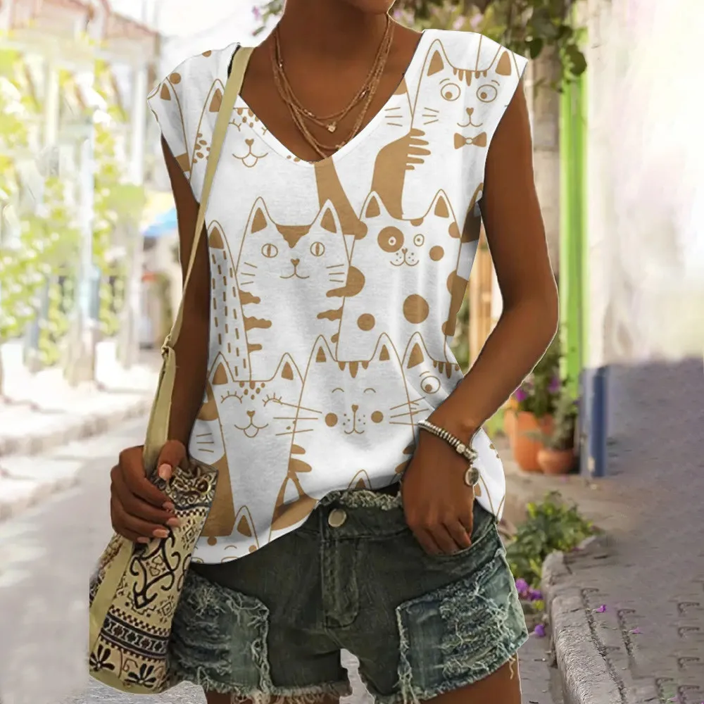 Летний Повседневный Женский Жилет Элегантный Топ Без Рукавов С V-образным