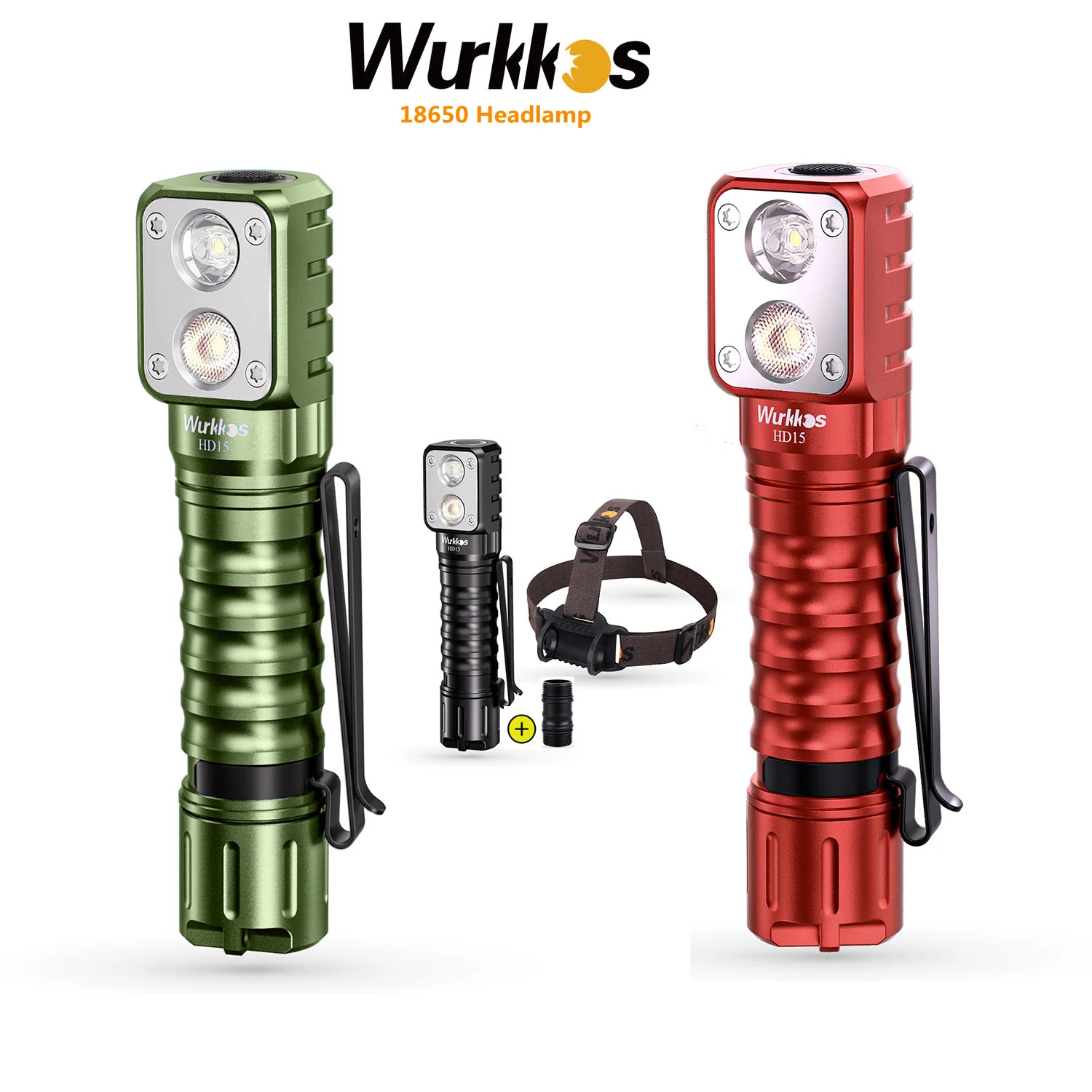 Wurkkos HD15 ، HD15R كشافات 18650 2A قابلة للشحن المصباح 2000lm المزدوج LED LH351D + SST20 USB عكس تهمة المغناطيسي الذيل التنزه