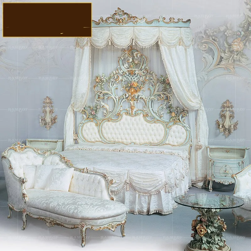 

Итальянская Европейская стильная двухспальная кровать из массива дерева с резным и окрашенным рисунком роскошная вилла спальня принцесса кровать Свадебная кровать