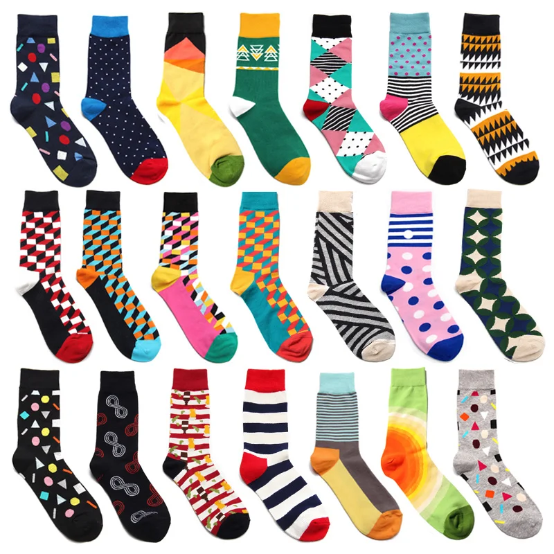 

Peonfly Men Geometric Stripe Triangle Dot Lattice Colorful Happy Funny Vintage Harajuku Hip Hop Street Casual Skate Cotton Socks