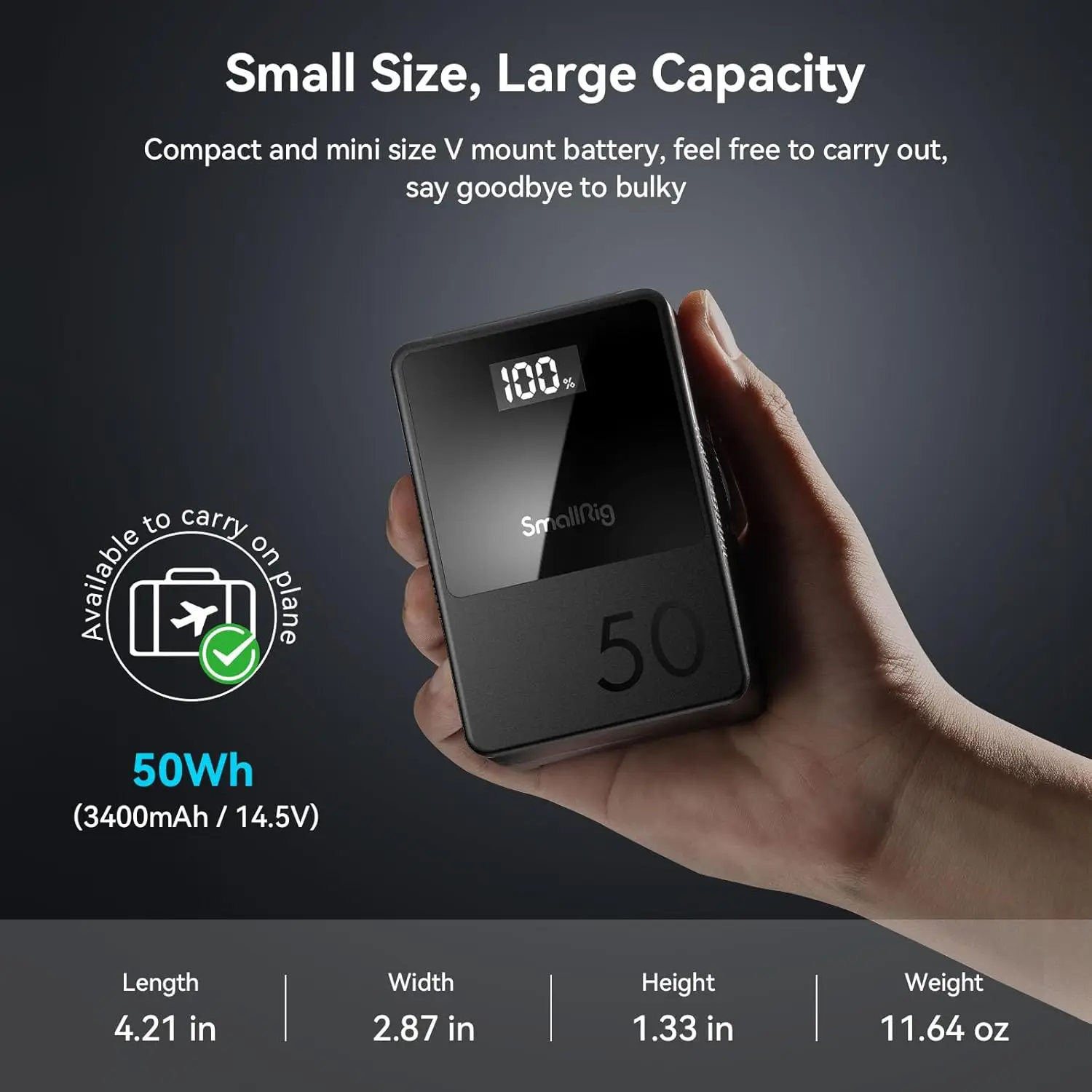 Фото Аккумулятор SmallRig VB50 mini V Mount 3400 мАч 50 Втч с PD 45 Вт USB-C для быстрой зарядки цифровых зеркальных фотокамер, видеокамер, мониторов, видеоосвещения №5