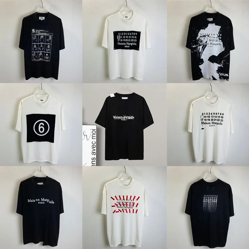 

New Fashion Margielas MM6 Short-sleeved Men's Loose Hollow Embroidery Printing Digital Stitching Letters Niche Brand T-shirt