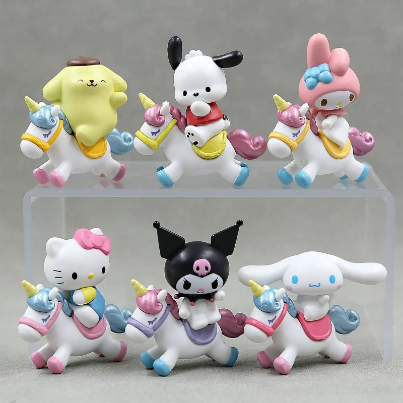 

Sanrio Hello Kitty Mymelody Kuromi Cinnamoroll Pompom Purin Horseback Riding Family Collect Desktop Ornaments Model Toy Gifts