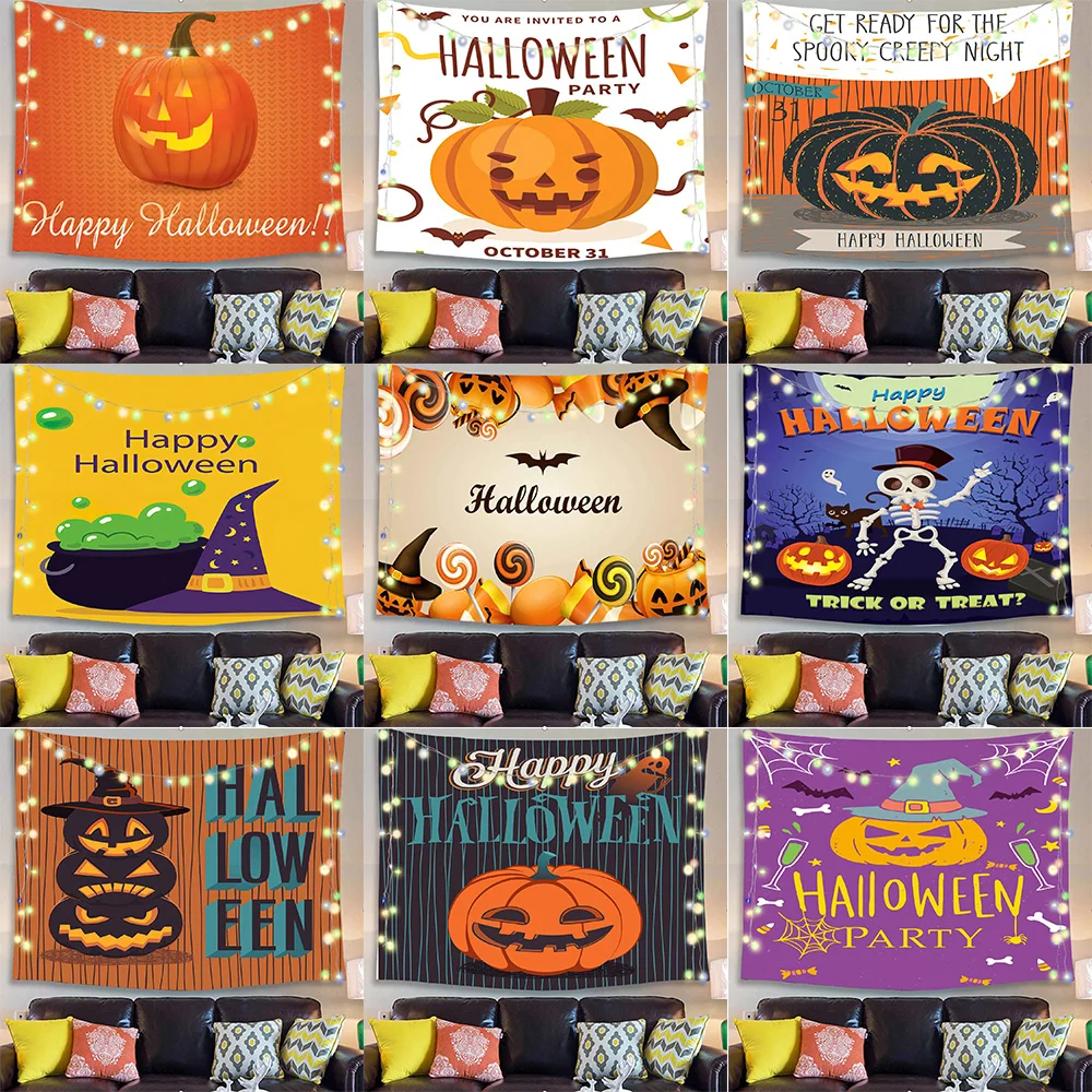 

Halloween Horror Pumpkin Skull Ghost Print Tapestry Home Living Room Bedroom Wall Decoration Background Fabric Tapestry