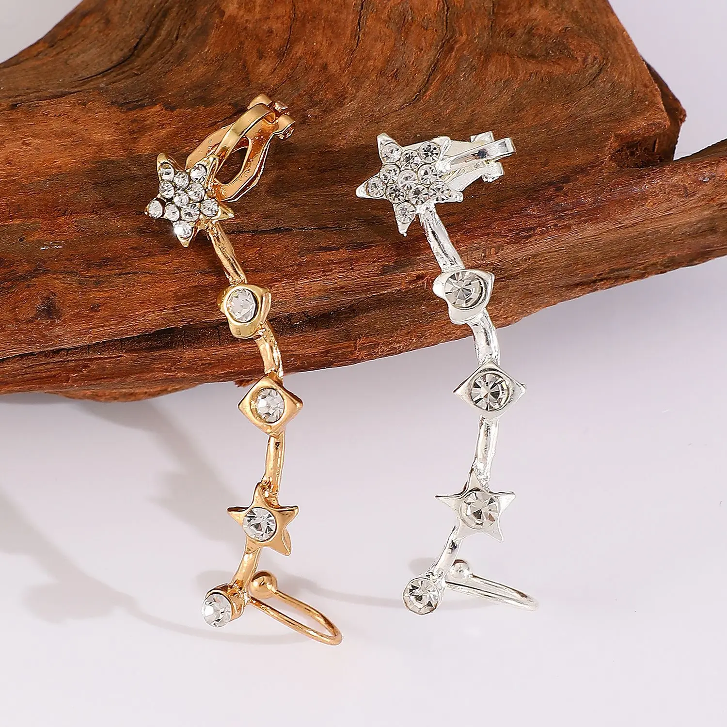 Классические Золотые серьги-клипсы в форме сердца и звезды серебряные