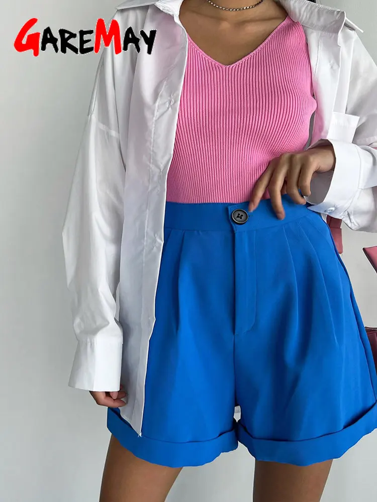 Классические Элегантные женские летние шорты с высокой талией белые большие