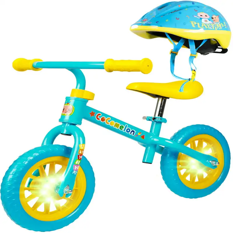 

Toddlers Balance Bike Adjustable Helmet Light-up 10" Wheels Lightweight Trainer Blue