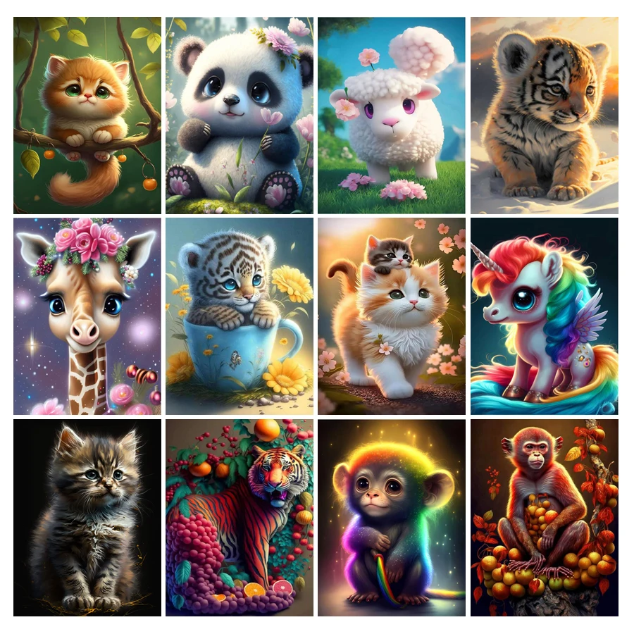 

FULLCANG Diy Diamond Art Cartoon Animals Painting Kits Full Embroidery Cute Cat Tiger for Adults Kids Mosaic Craft Gift FG1714