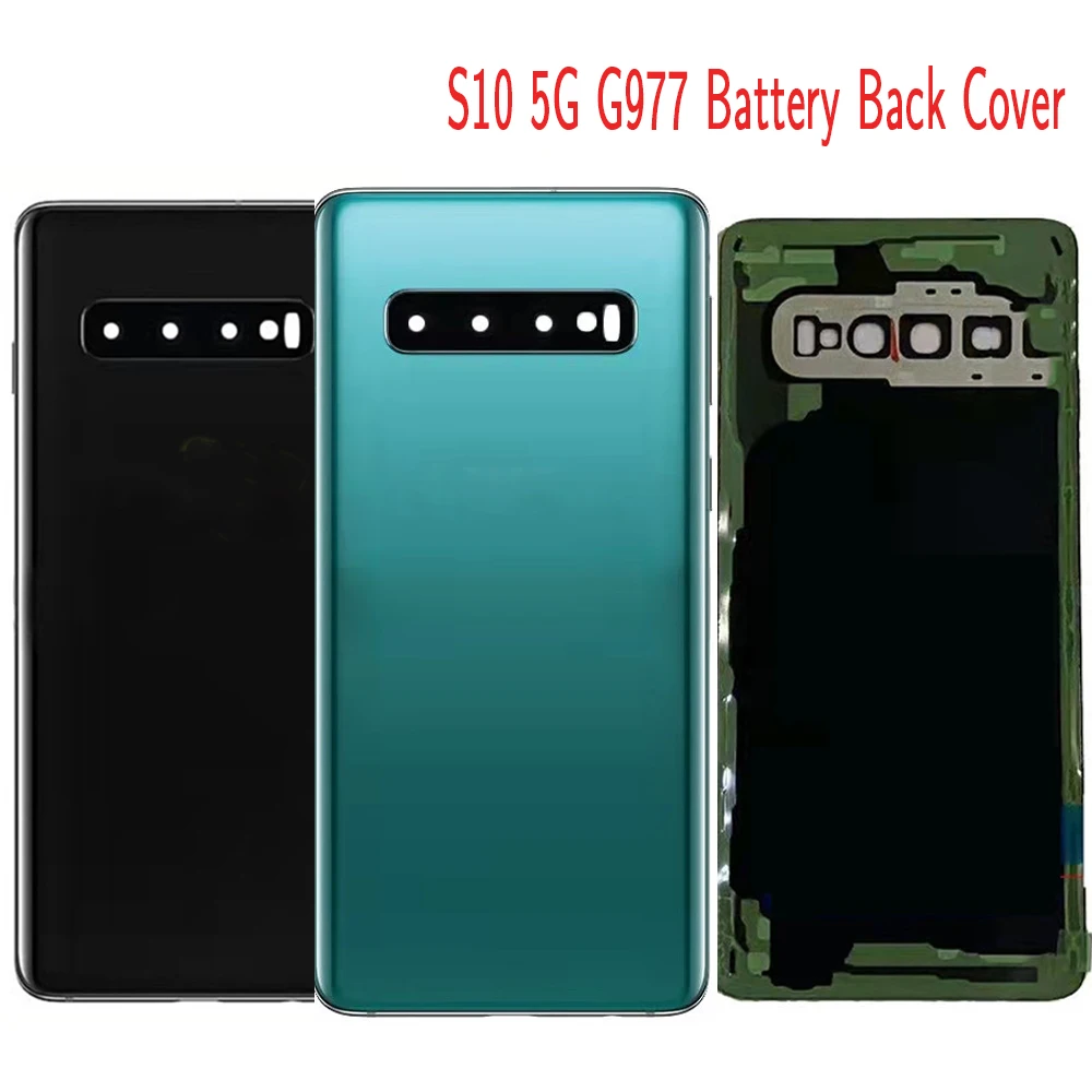 Rear Housing For Samsung Galaxy S10 5G G977 6.7" Glass Back Cover Repair Replace Battery Door Case Camera Lens Logo Sticker