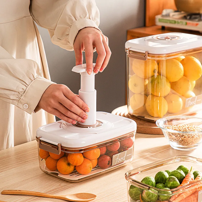 

Fruit Tank Vacuum Sealed Canister Household Fresh-keeping Box Refrigerator Food Storage Containers Drainable Kitchen Organizers
