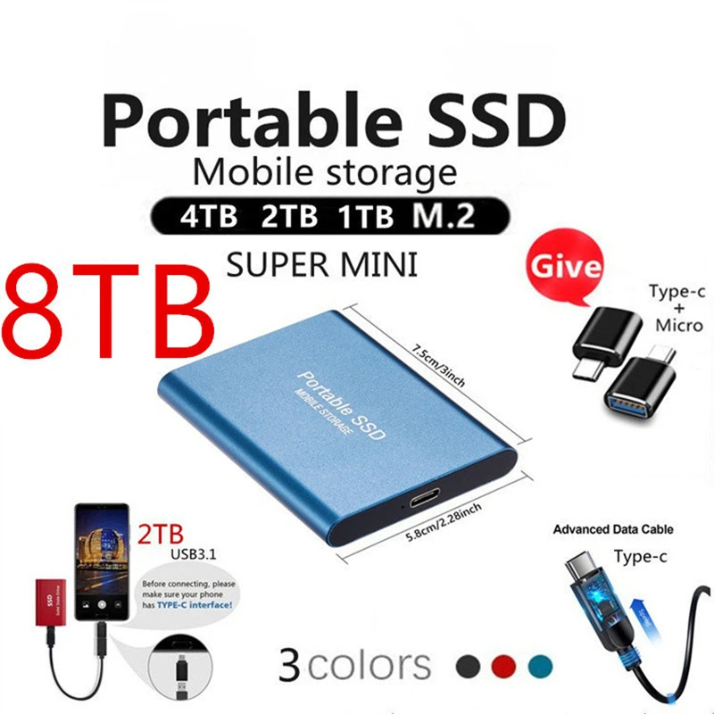 

16 ТБ 4 ТБ 1 ТБ M.2 SSD высокоскоростной мобильный твердотельный накопитель Type-c 3,1 внешний SSD для ноутбука настольного ПК SSD портативная флэш-памя...