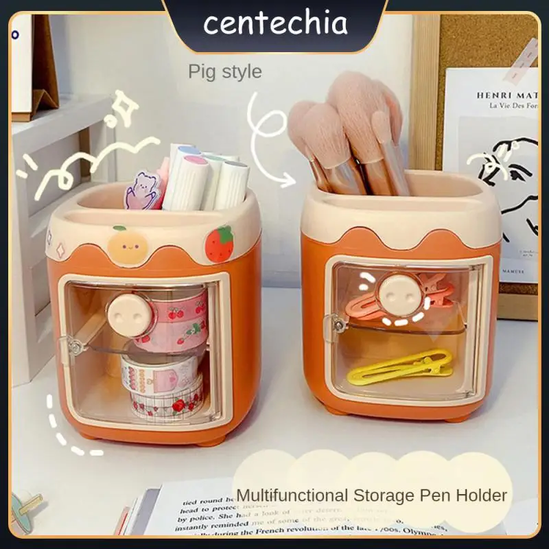 

Desk Organizer Multi Grid Multifunction Storage Office Stationery Cartoon Cute. Creative Brush Storage Container Piggy