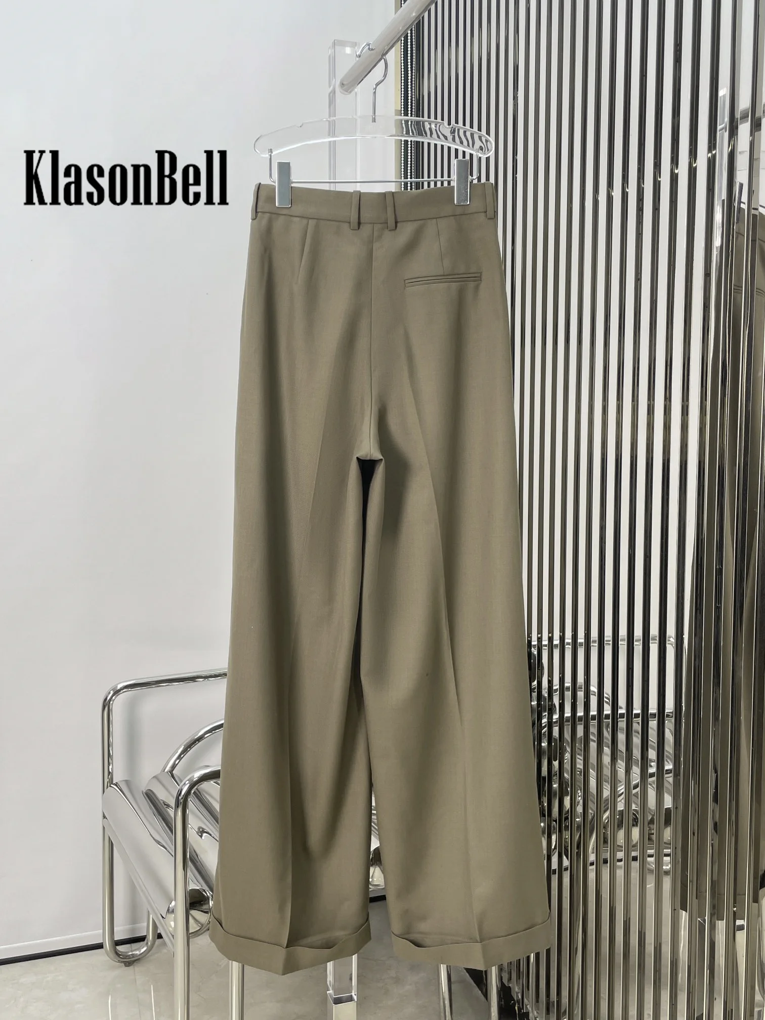 11.23 KlasonBell модные повседневные плиссированные шерстяные брюки с высокой талией