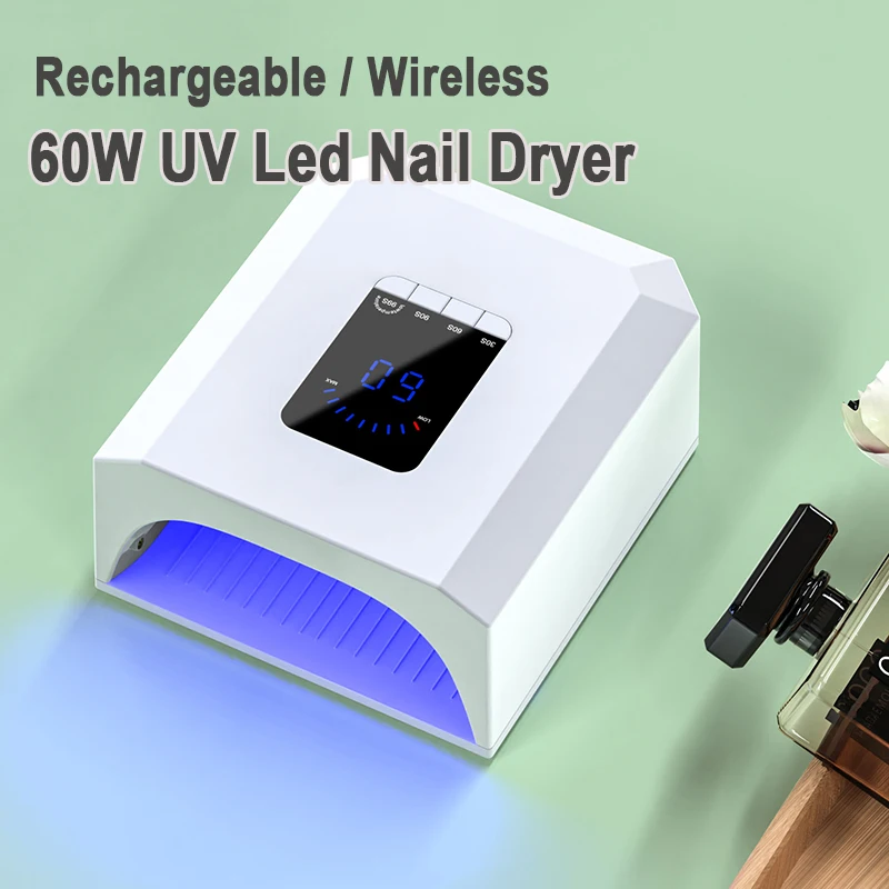 60W Gel Nail Polish Curing Dryer Lamp UV LED Nail Lamp Red Light Rechargeable Smart Sensor Manicure Led Nail Dryer Machine