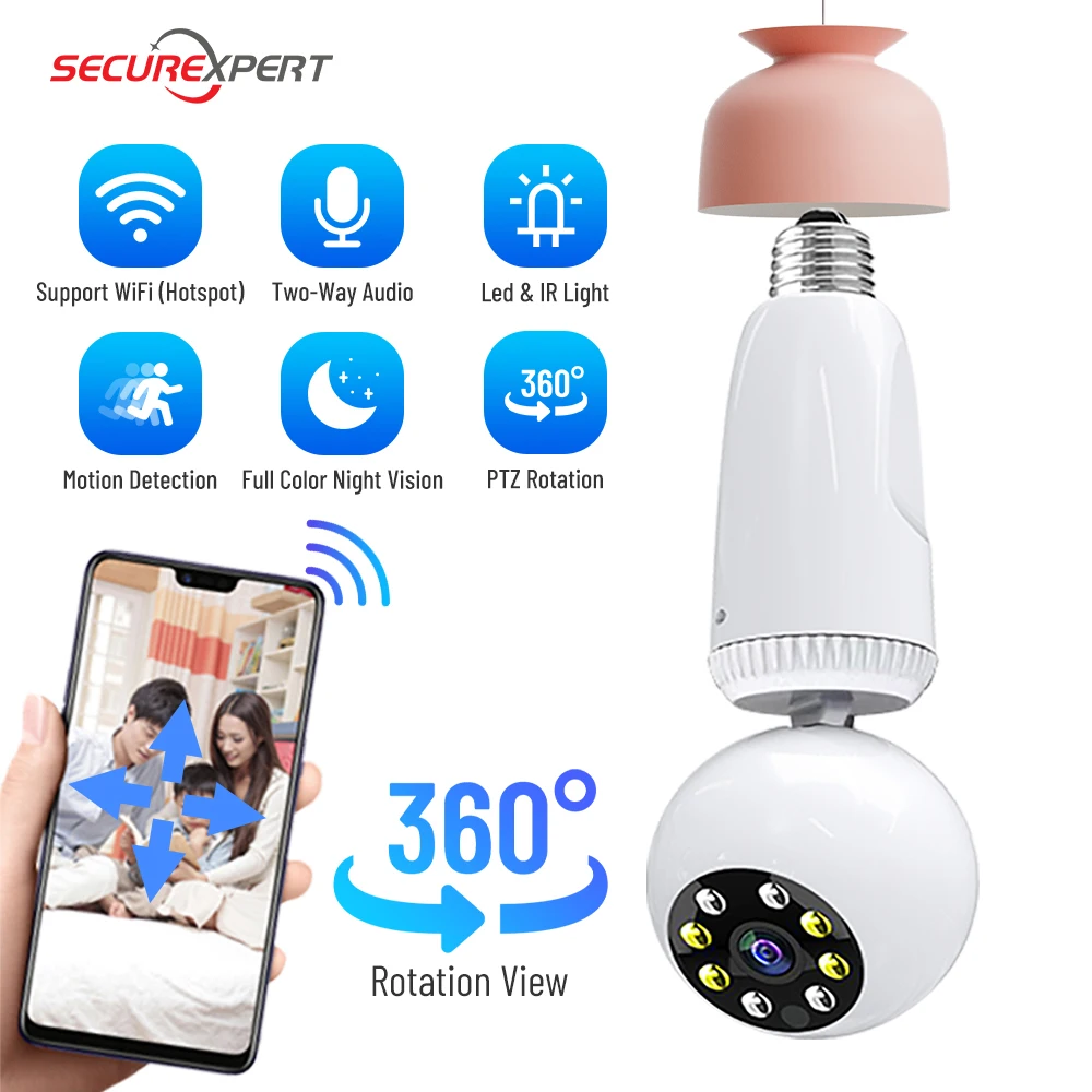 

1080P 2MP E27 Bulb WIFI PTZ Security Camera Full HD Home Two-way Audio Light Alarm Auto Tracking Smart Life