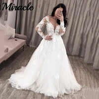 sexy illusion a line wedding dress with lace appliques bride dresses long sleeve backless white bridal gownsvestidos de novia