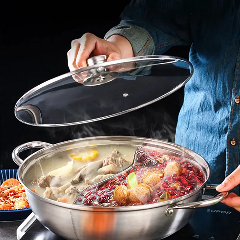 

Hot Pot Induction Cooker Chinese Fondue Pan 304 Stainless Steel Hotpot With Lid Gas Stove Cooking Pots For Kitchen Cookware