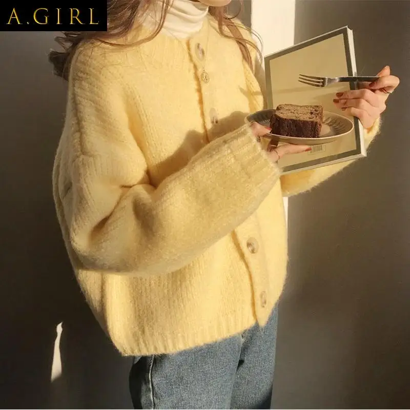 

Cardigan Women Solid Autumn Sweet Korean Style Simple Leisure Classic Femme All-match Knitwear Basic Vintage Tender Popular Ins