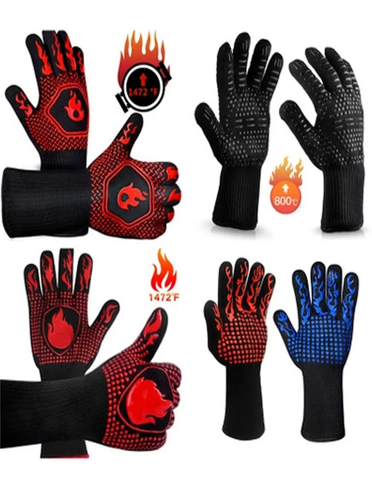 

BBQ Gloves High Temperature Resistance Silicone Oven Mitts Kitchen Fireproof Bakeware Barbecue Heat Insulation Microwave Gloves