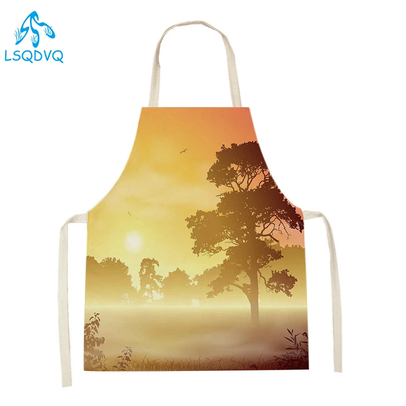 

Tree Plant Painting Kitchen Aprons Unisex Dinner Party Cooking Baking Bibs Tropical Leaves Pinafore House Cleaning Aprons