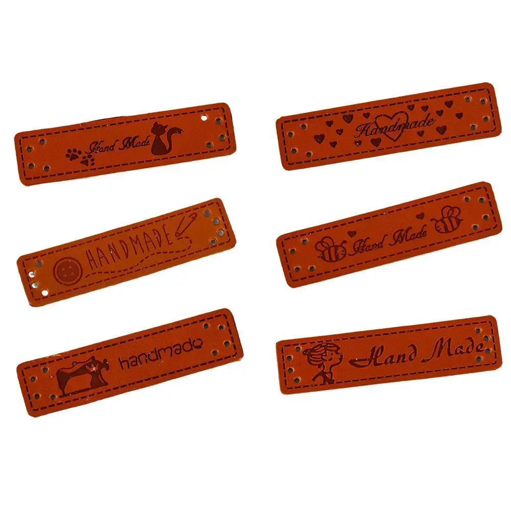 

100pcs DIY Labels Handmade Letter Pattern PU Leather Tags Rectangle Flag Embossed Label For Garment Sewing Accessory