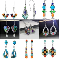 new vintage multicolor stone indian jewelry dangle earrings for women retro ethnic tribal drop earring statement accessories