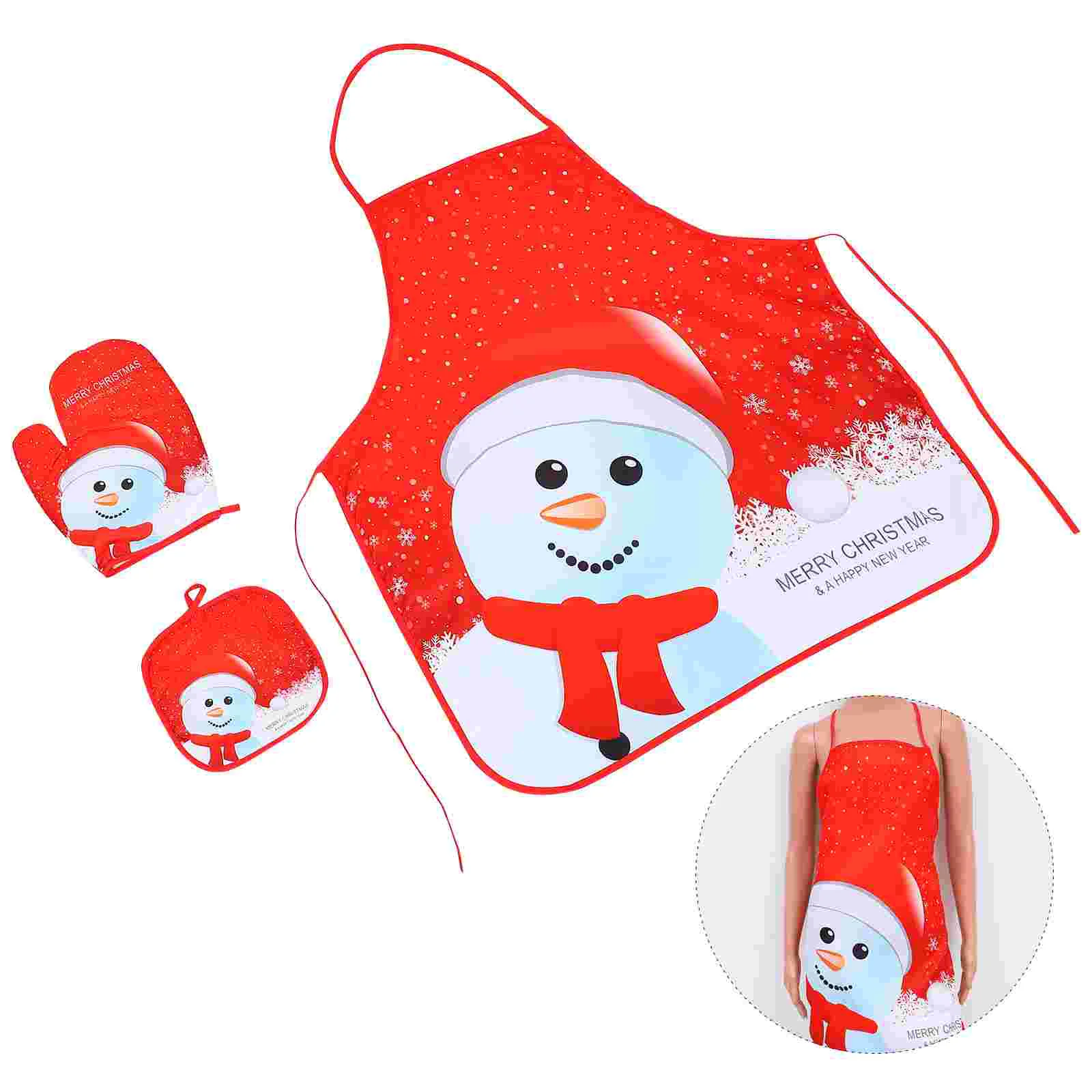 

1 Set Exquisite Useful Christmas Glove Fabric Apron Cartoon Apron Cooking Apron