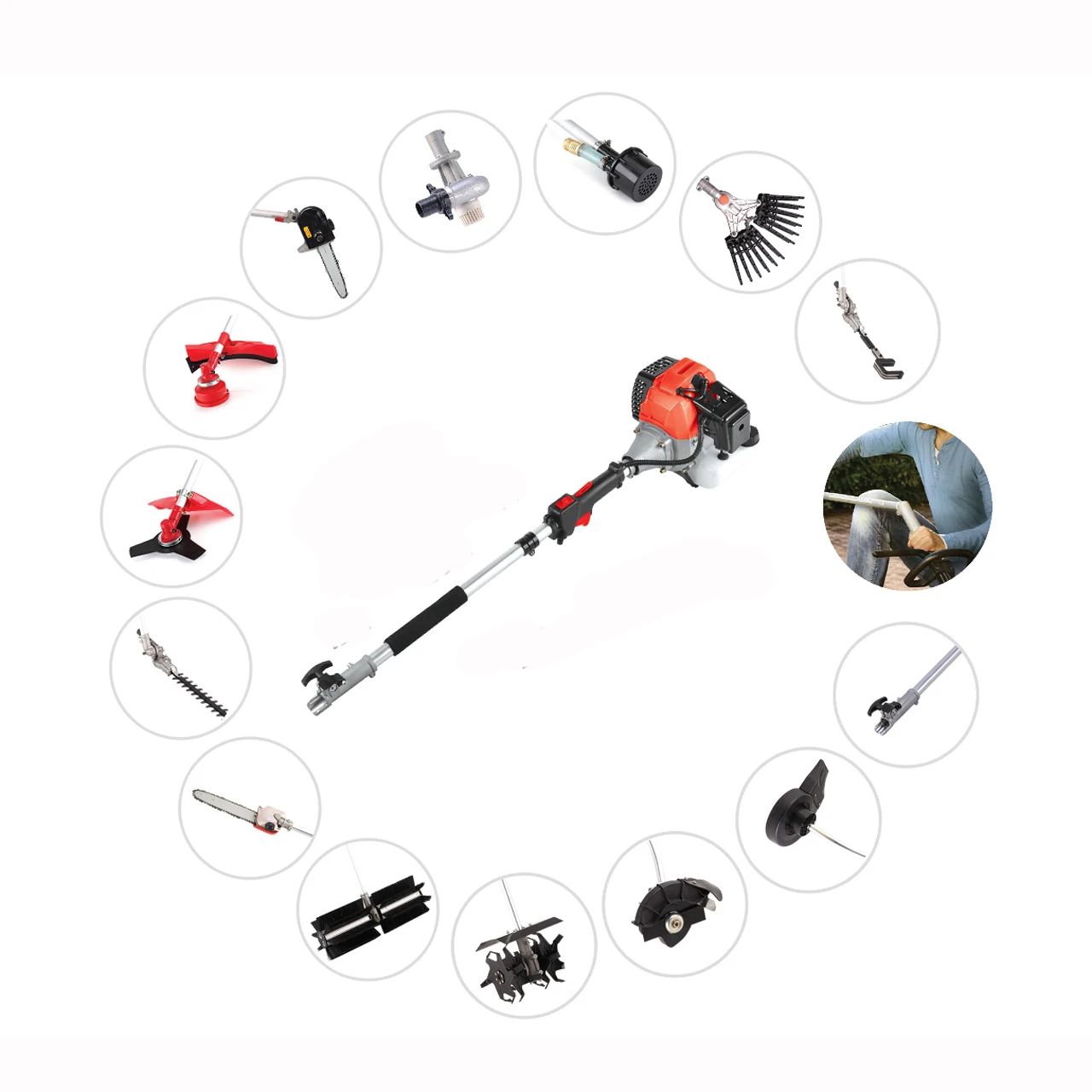 

4 in 1 machine brush cutter and pole chain saw