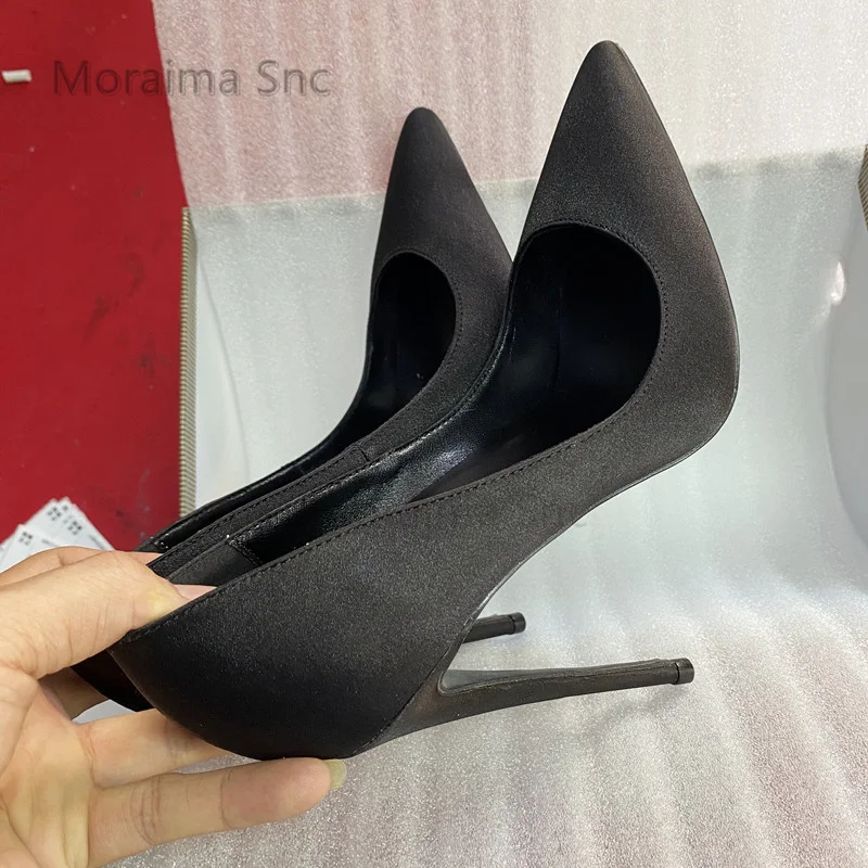 Black Satin Sexy High Heels Shoes for Women Pumps Pointed Toe Shallow Stiletto Wedding Party Dress Shoes Female Spring Autumn