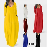 solid color womens dress long sleeves low cut v neck dress suitable for summer tight sexy club party dress