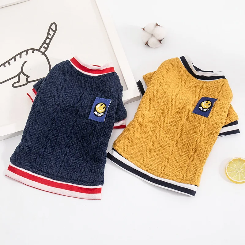 

Smile Striped Dog Sweaters Puppy Pet Cat Clothes Pomeranian Bichon Dog Sweaters for Small Dog Autumn and Winter Pet Clothes