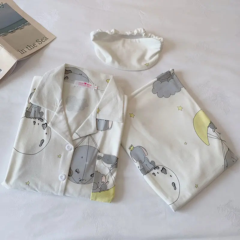 QWEEK Pijamas Women Cotton Two Piece Set Pajamas Summer Autumn Kawaii Animal Print Pour Femme Pyjamas Sleepwear Loungewear Cute