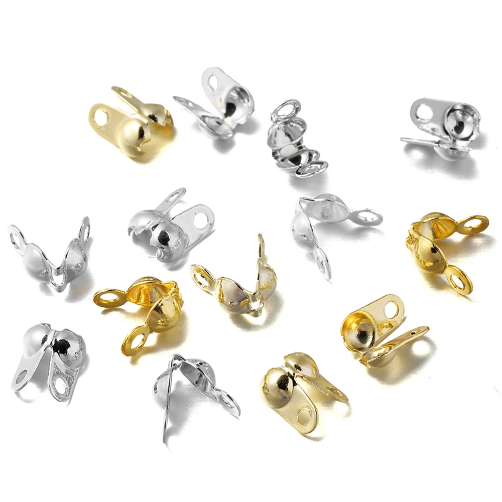 100 шт./лот позолоченный коннектор с зажимом и шаровая цепь Концевая ОБЖИМНАЯ