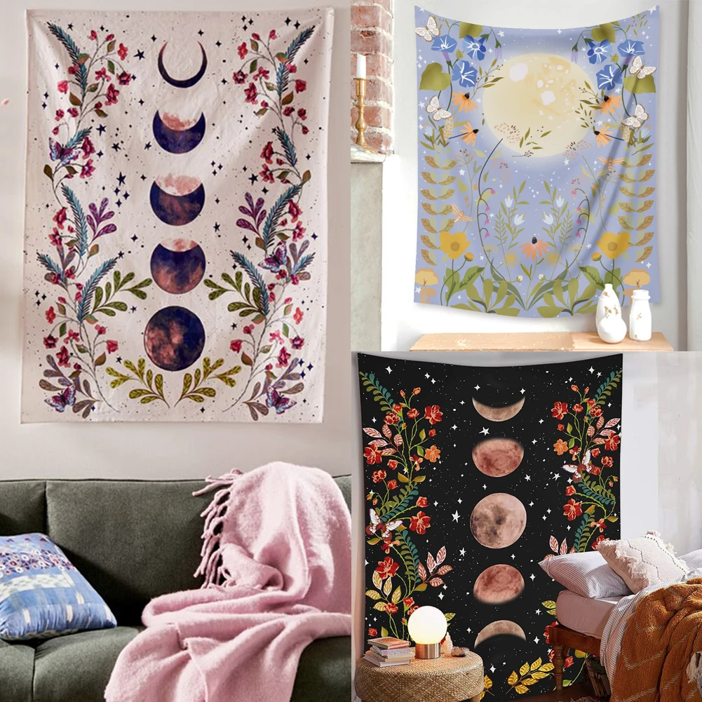 

Boho Decoration Home Decor Tapestry Wall Hanging moon and flowers Bedroom Wall Decoration Mural Wall Decor Art Home Decoration