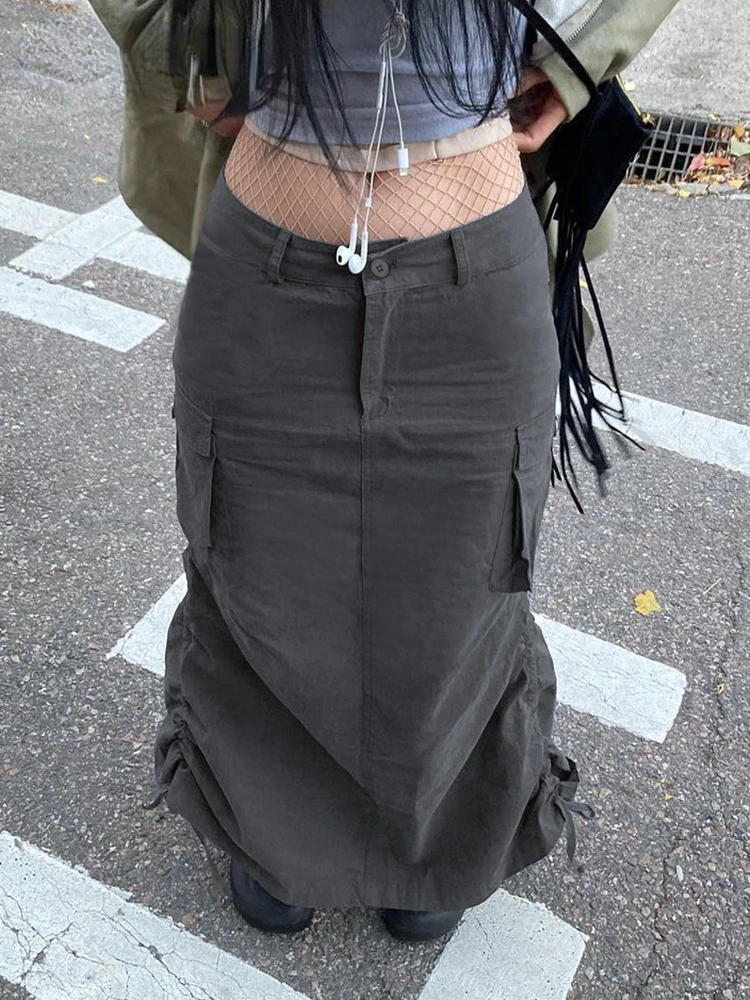 Женская юбка-макси с карманами в стиле Харадзюку |