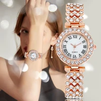 2022 hot selling rose gold diamond inlaid luxury women watches alloy strap fashion quartz watch for girlfriend valentines day