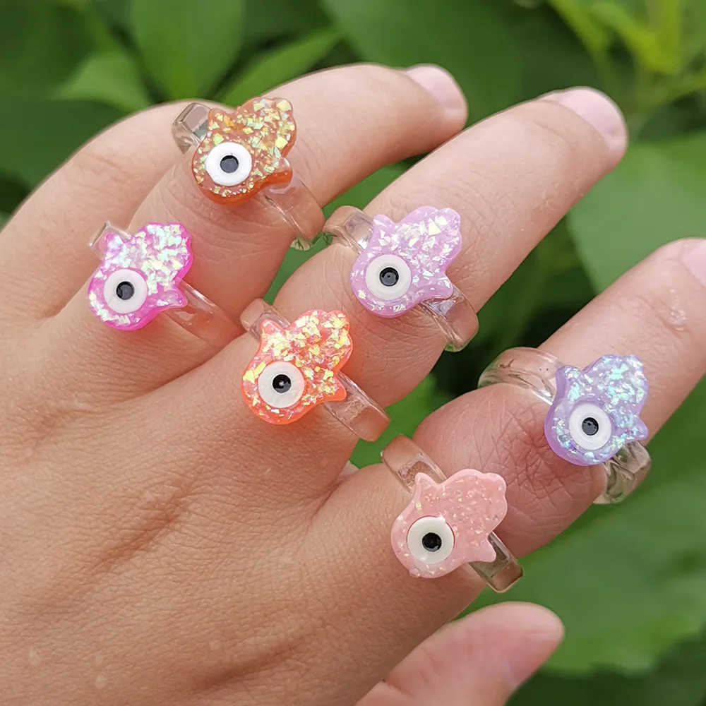 

Round Funny Eyes Rings Ins Transparent Acrylic Ring for Women Colorful Resin Cute Charm Girls Geometric Party Fashion Jewellry