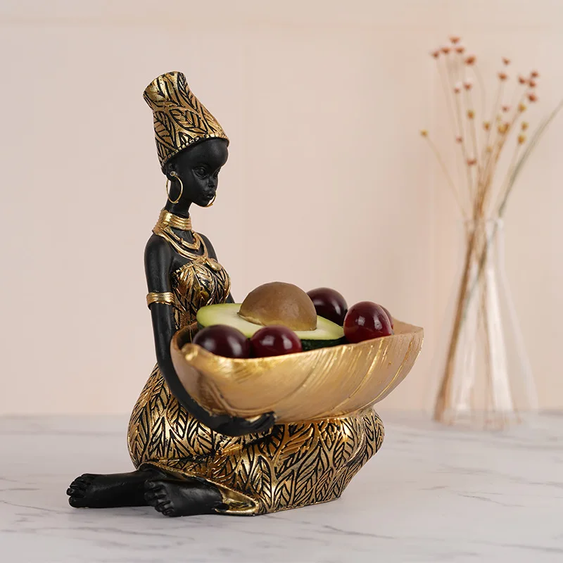 African Women Sculptures Figurines Storage Home Decoration Office Table Desk Accessories Resin People Statue Ornament Room Decor images - 6